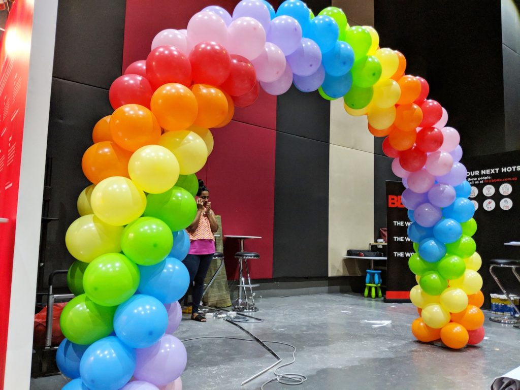 Spiral Rainbow Balloon Arch