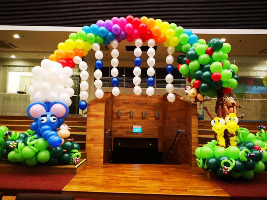 Large Rainbow and Animal Balloon Arch