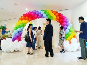Rainbow Balloon Arch with Clouds